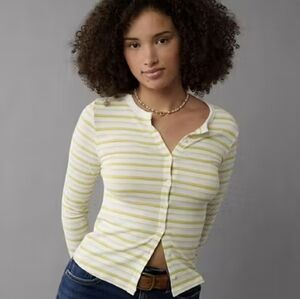American Eagle Striped Button Up Top